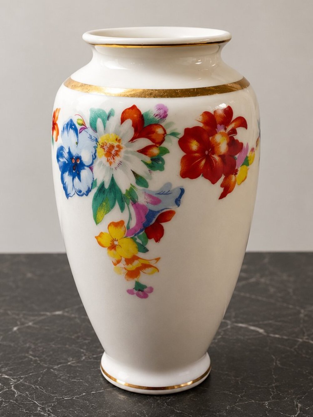 Vintage Japan Porcelain Bud Vase Pink Floral Gold Trim 5.25" Mid Century